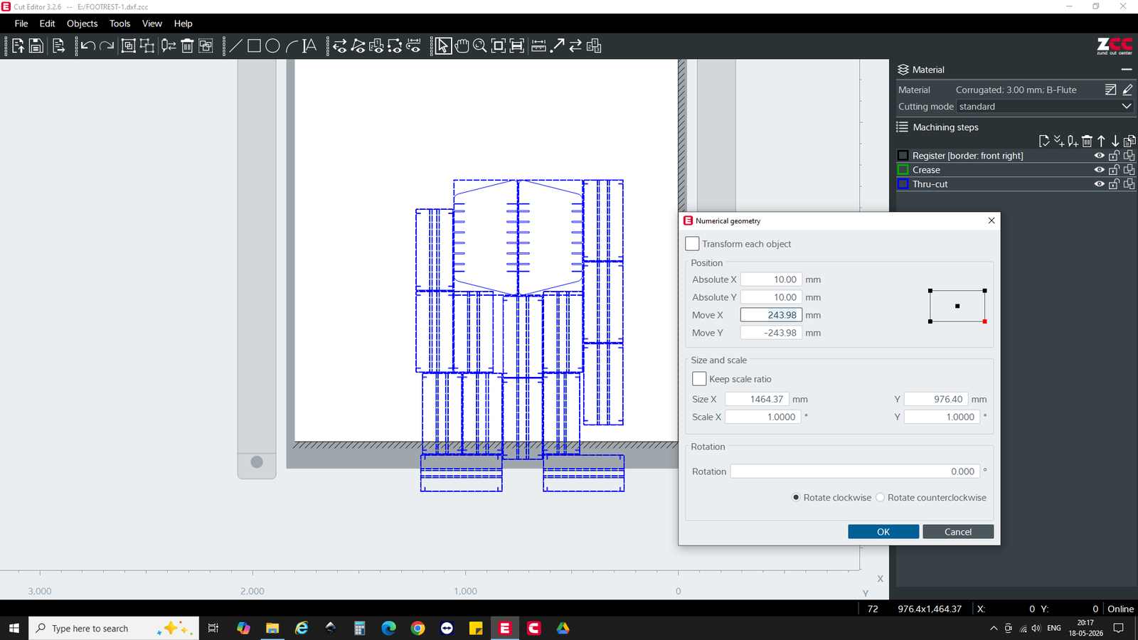 The values changed after the rotation was completed. This was done to accommodate the layout within the cardboard sheet.